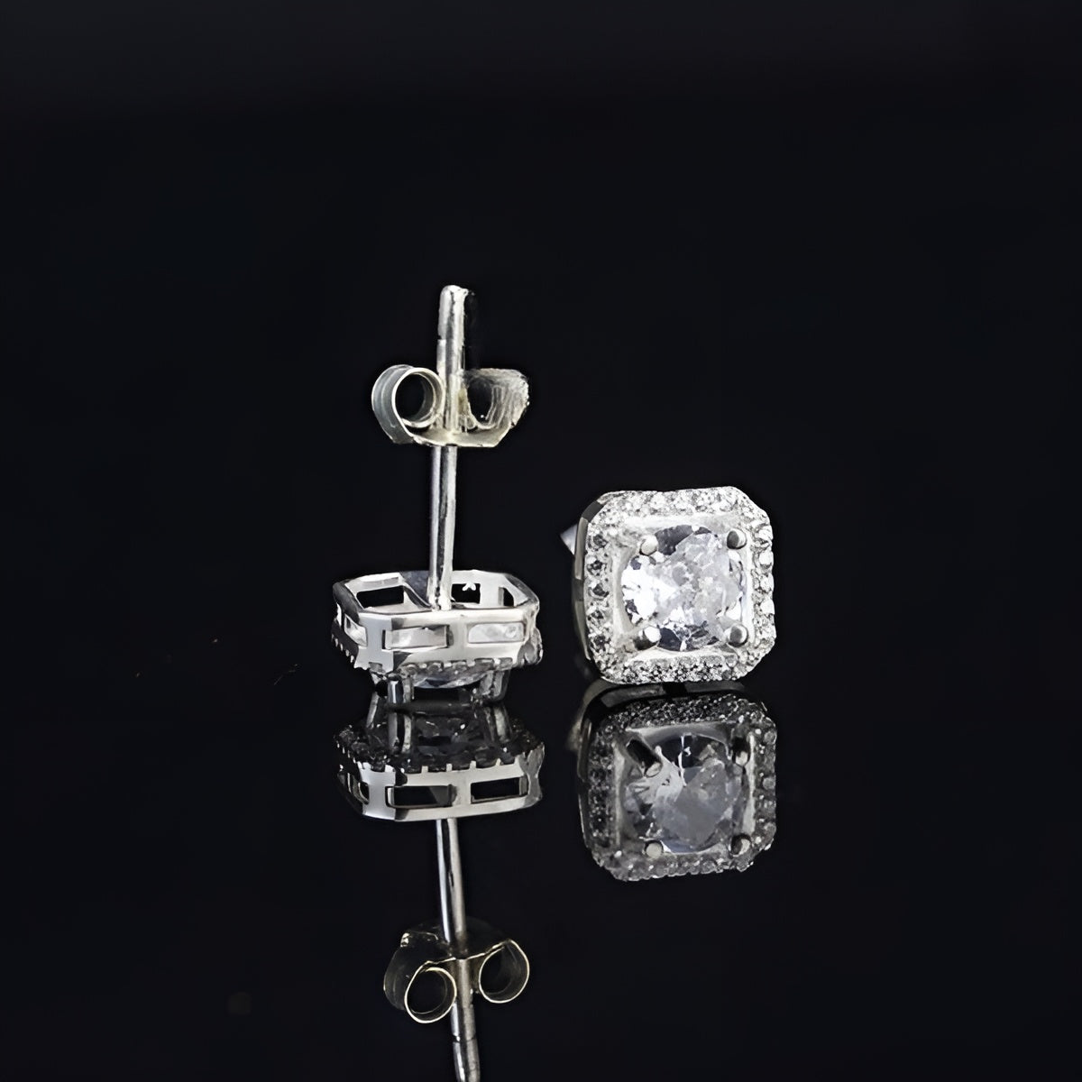 925 Sterling Silver Earings Stud Men's Square 5mm Ice out CZ Diamond