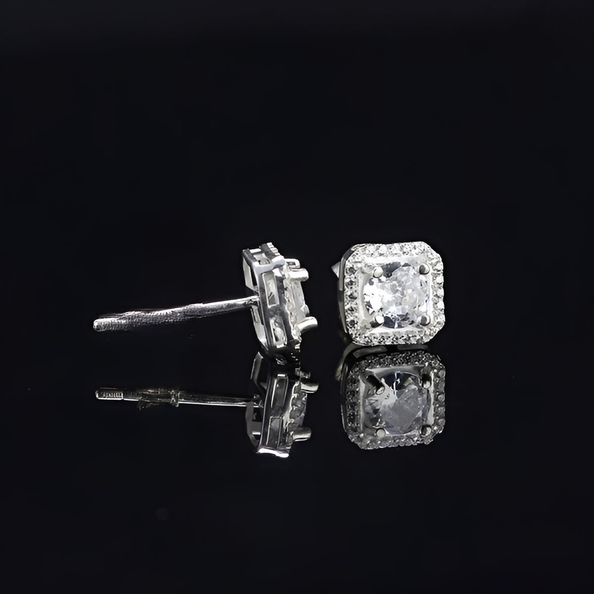 925 Sterling Silver Earings Stud Men's Square 5mm Ice out CZ Diamond