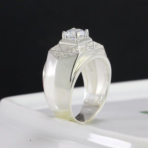 925 Sterling Silver rings Men, 6mm ice out CZ-Diamond