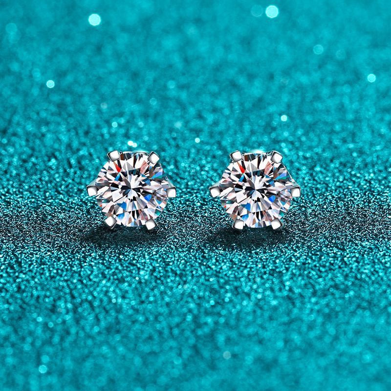 925 sterling silver Earrings Women's stud Hexagonal CZ Diamond 4mm