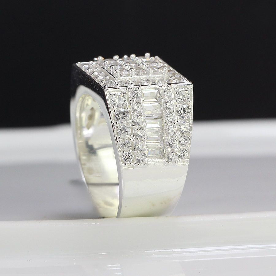 925 sterling silver Rings Men's, Iced Out CZ Diamond, Gift for Him