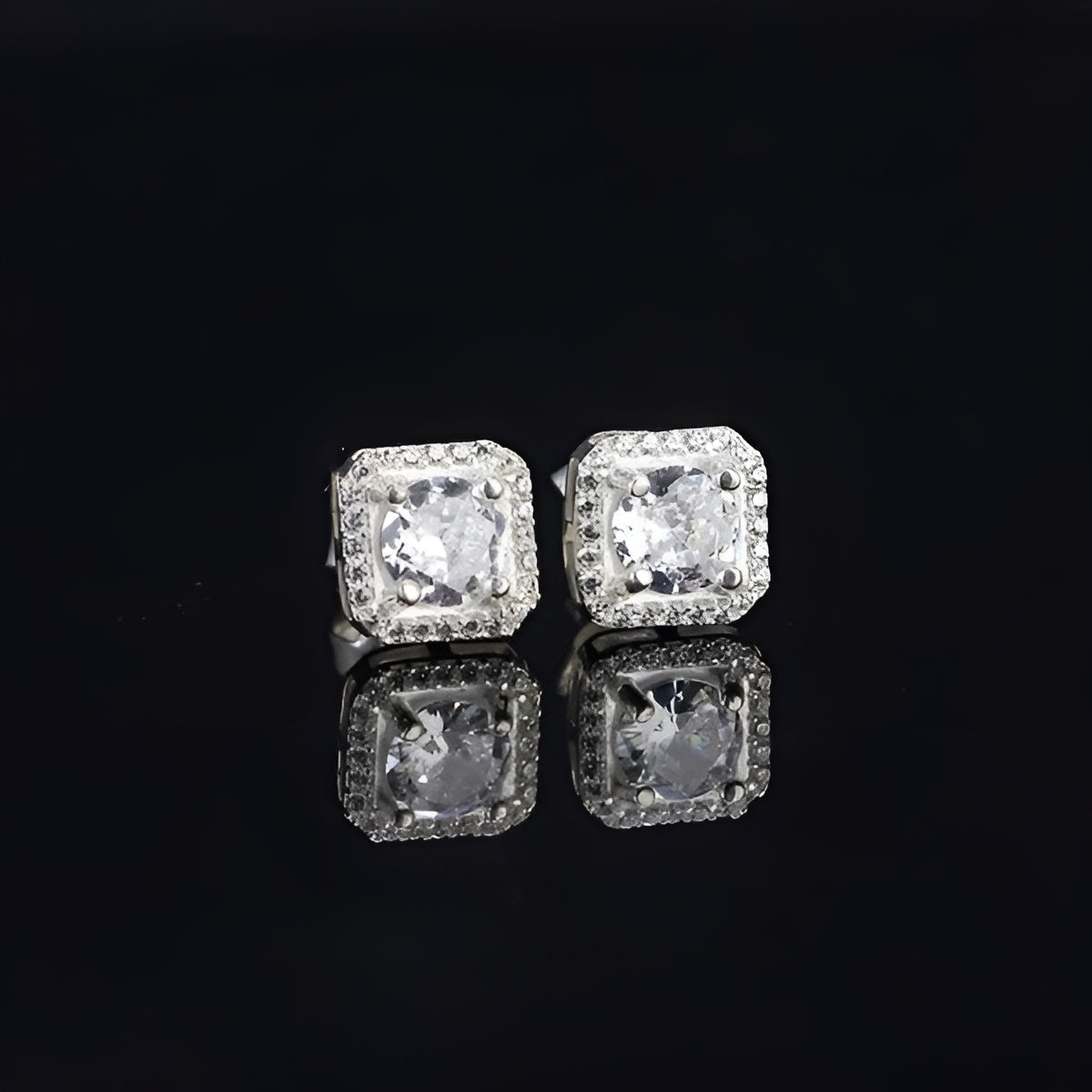 925 Sterling Silver Earings Stud Men's Square 5mm Ice out CZ Diamond