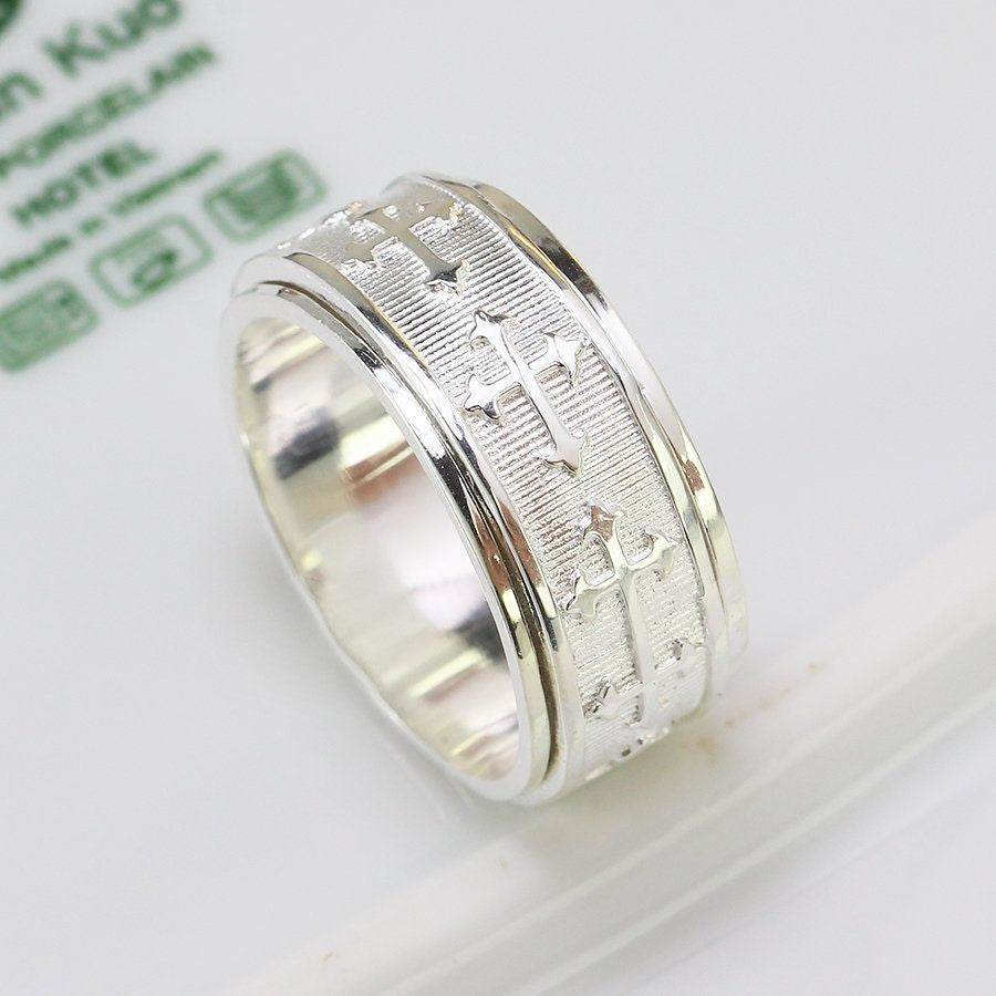 925 Sterling Silver Rings Men's, Women's Cross Band Silver Cross Rings