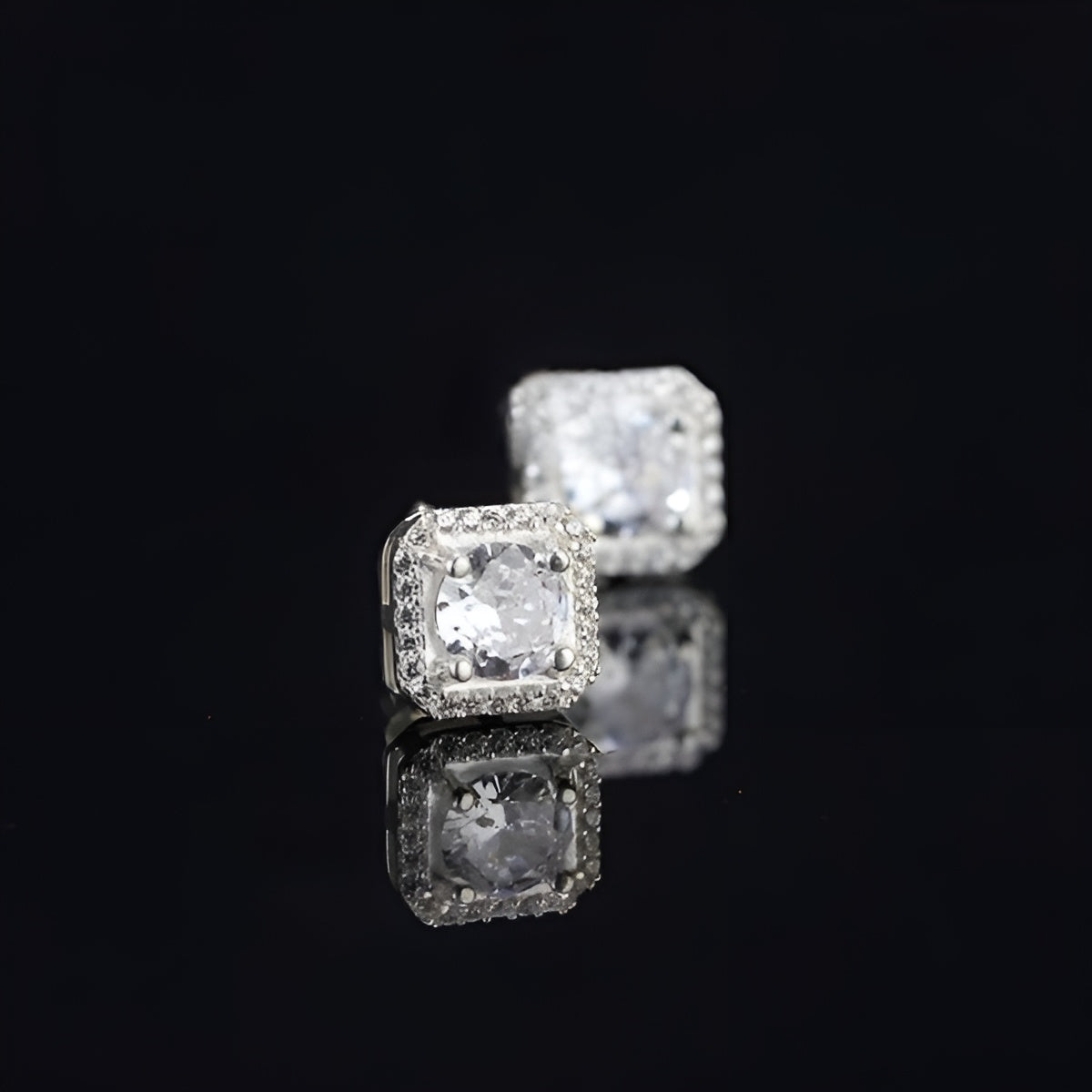 925 Sterling Silver Earings Stud Men's Square 5mm Ice out CZ Diamond