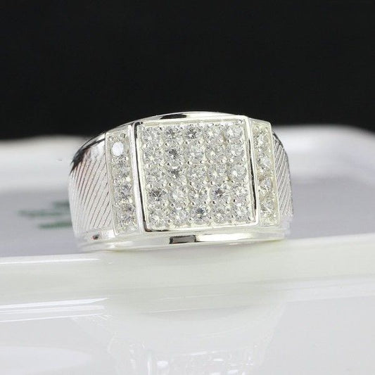 925 sterling silver rings Square signet, ice out CZ Diamond