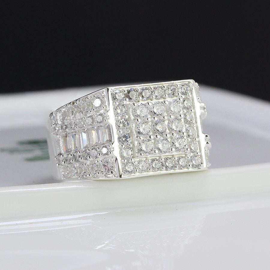 925 sterling silver Rings Men's, Iced Out CZ Diamond, Gift for Him