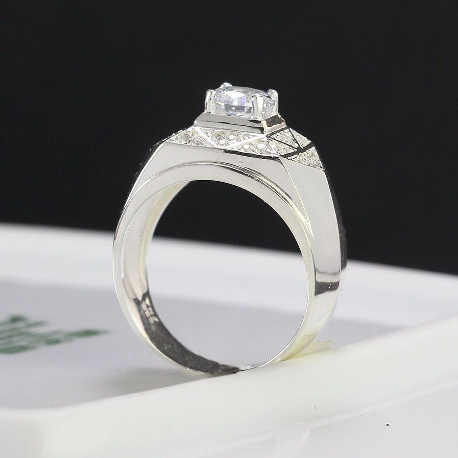 925 Sterling Silver rings Men, 6mm ice out CZ-Diamond