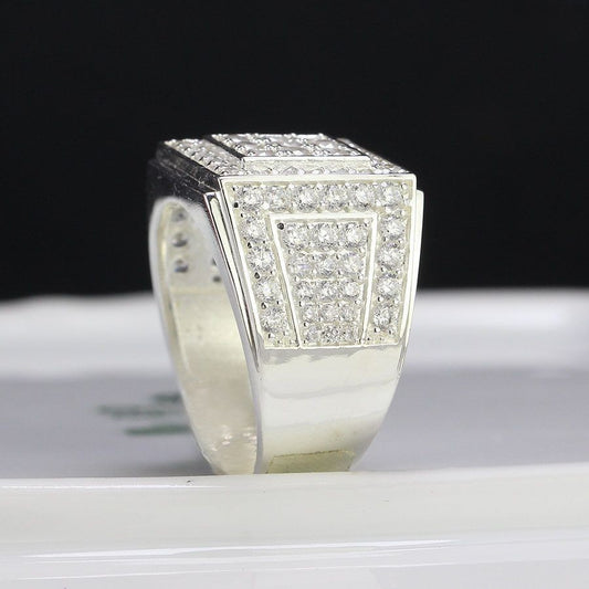 925 sterling silver Ring Men's, Square Iced Out Ring CZ Diamond