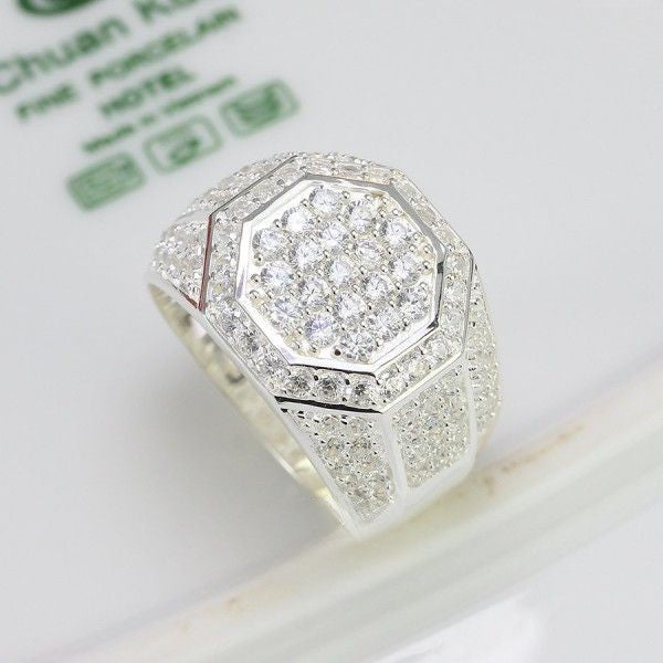 925 Sterling Silver Rings Men's Engagement 8mm ice out CZ-Diamond