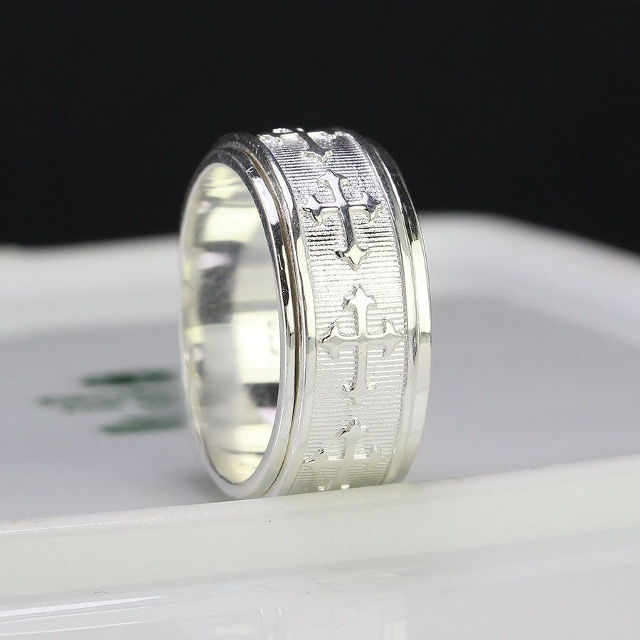 Ring for men, 925 Sterling Silver  Ring, Silver Band Ring, Sterling Silver Cross Band Men's Ring