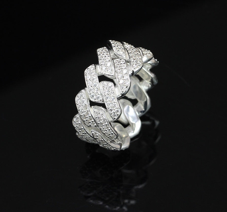 925 sterling silver Rings Men's 10mm Cuban Link, Gift for Her