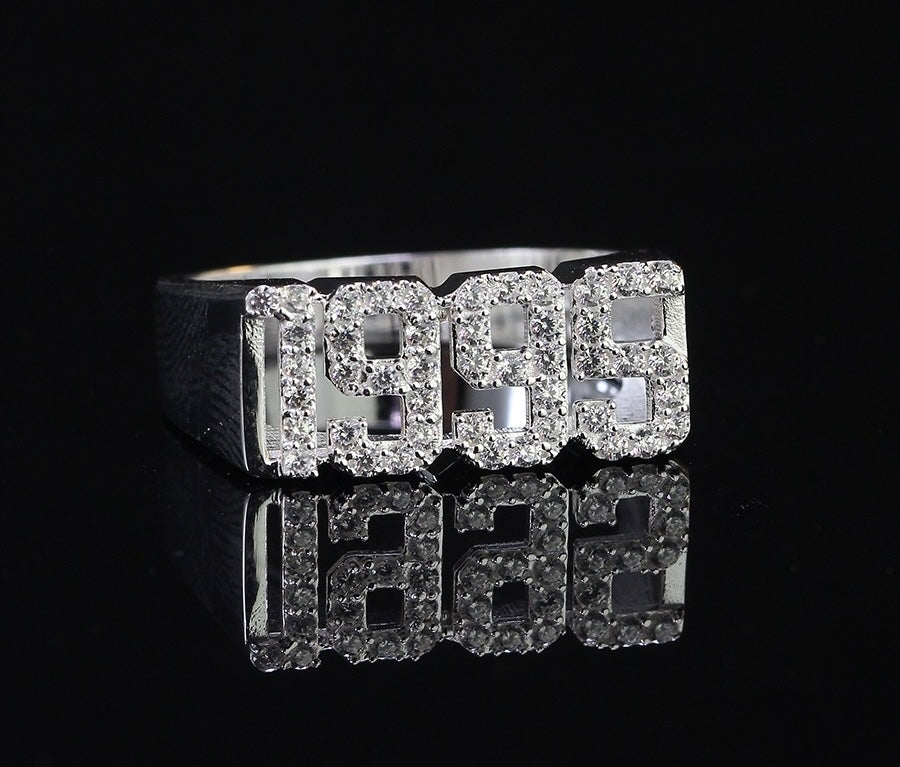 925 Sterling Silver Ring Birth year CZ Diamond