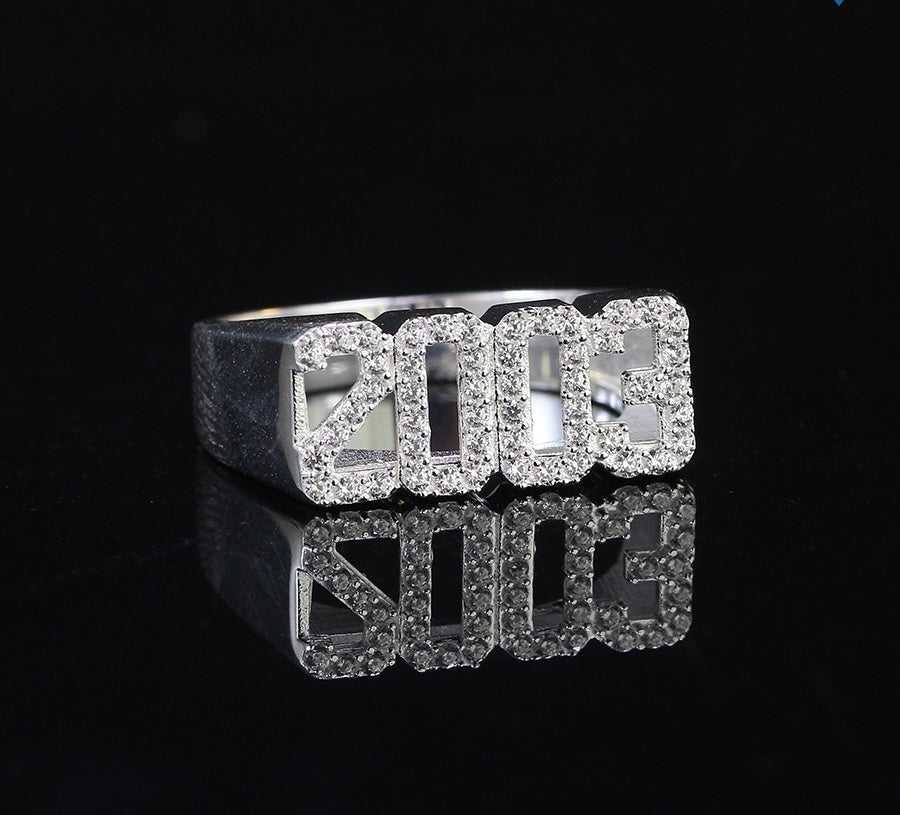 925 Sterling Silver Ring Birth year CZ Diamond