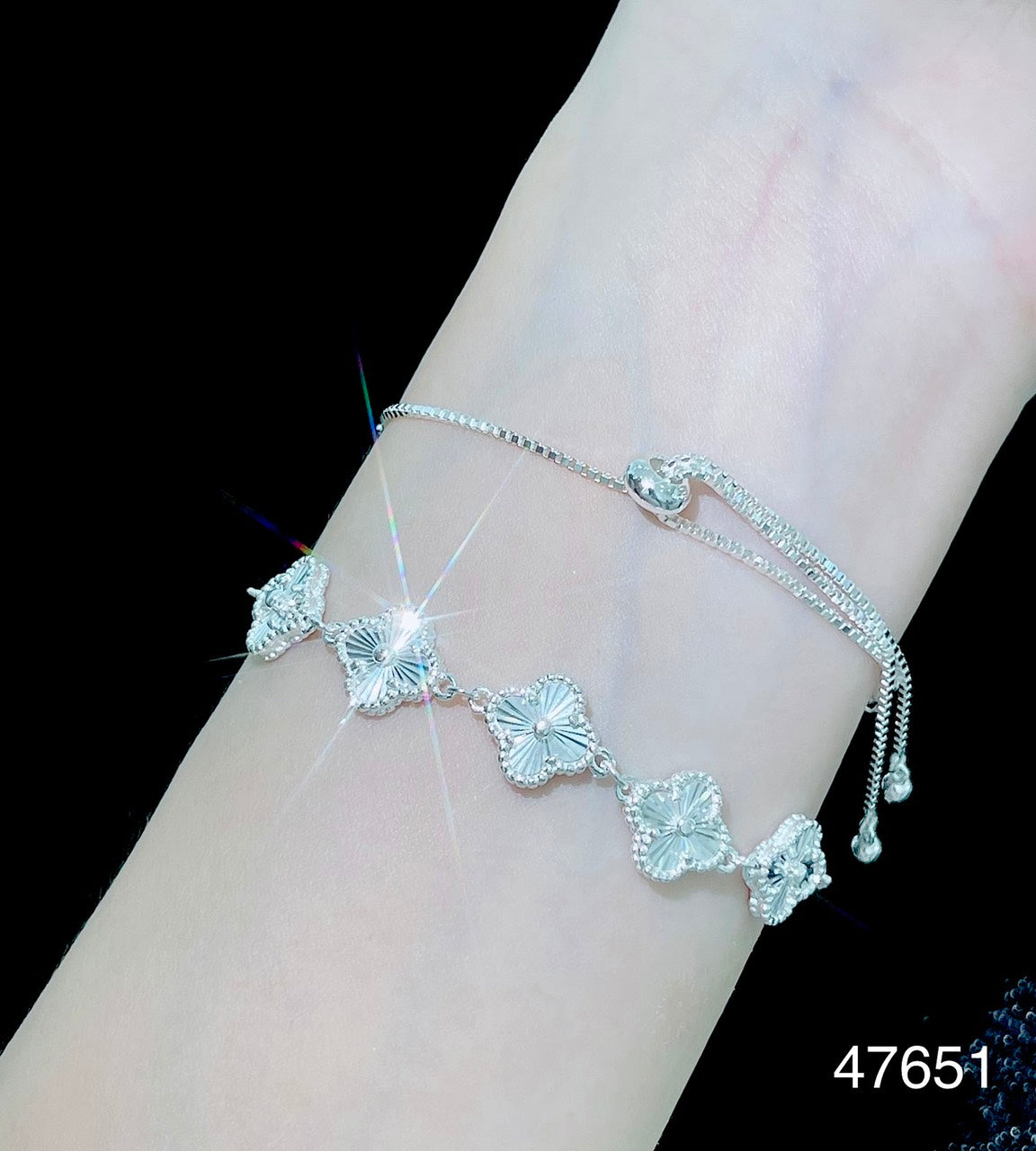 925 silver bracelet lucky four-leaf clover design full sterling silver