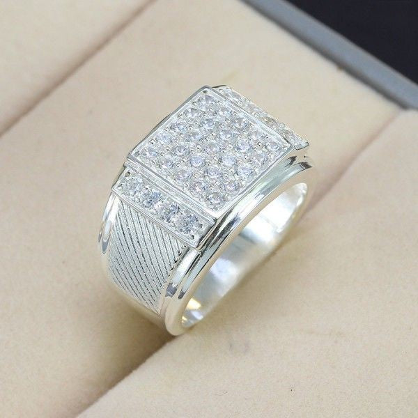 925 sterling silver rings Square signet, ice out CZ Diamond