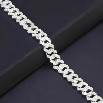 Mens silver bracelets, Iced Out Miami Cuban Link Bracelet Chain,,925 silver bracelet