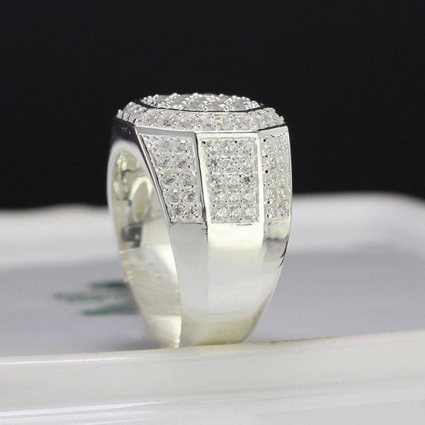 925 Sterling Silver Rings Men's Engagement 8mm ice out CZ-Diamond