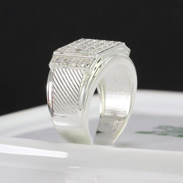 925 sterling silver rings Square signet, ice out CZ Diamond