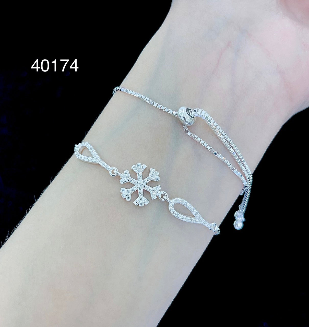 925 Silver Bracelet Women's Snowflakes design with a drawn-style