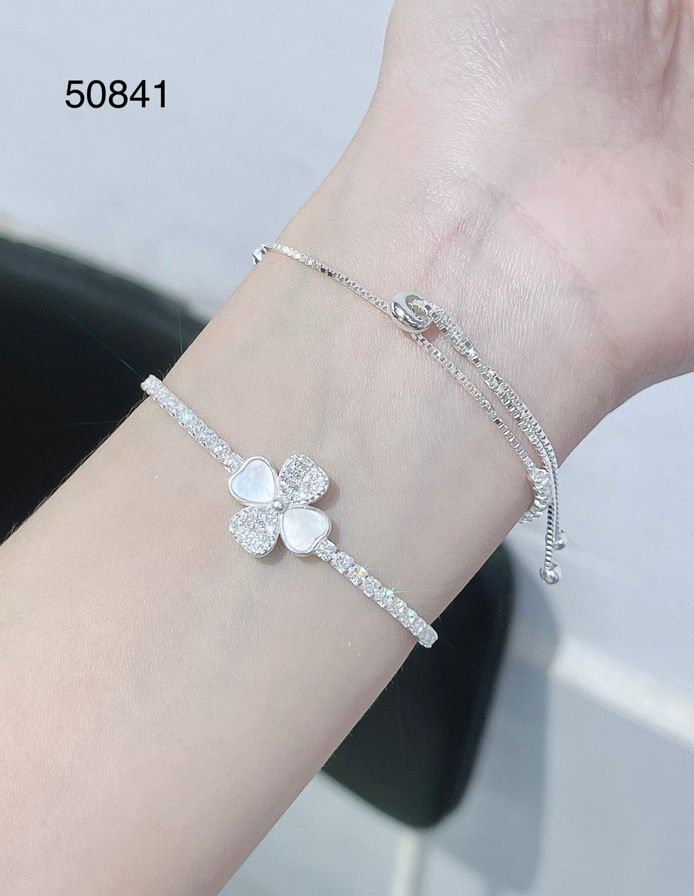 925 silver bracelet lucky four-leaf clover design only flower